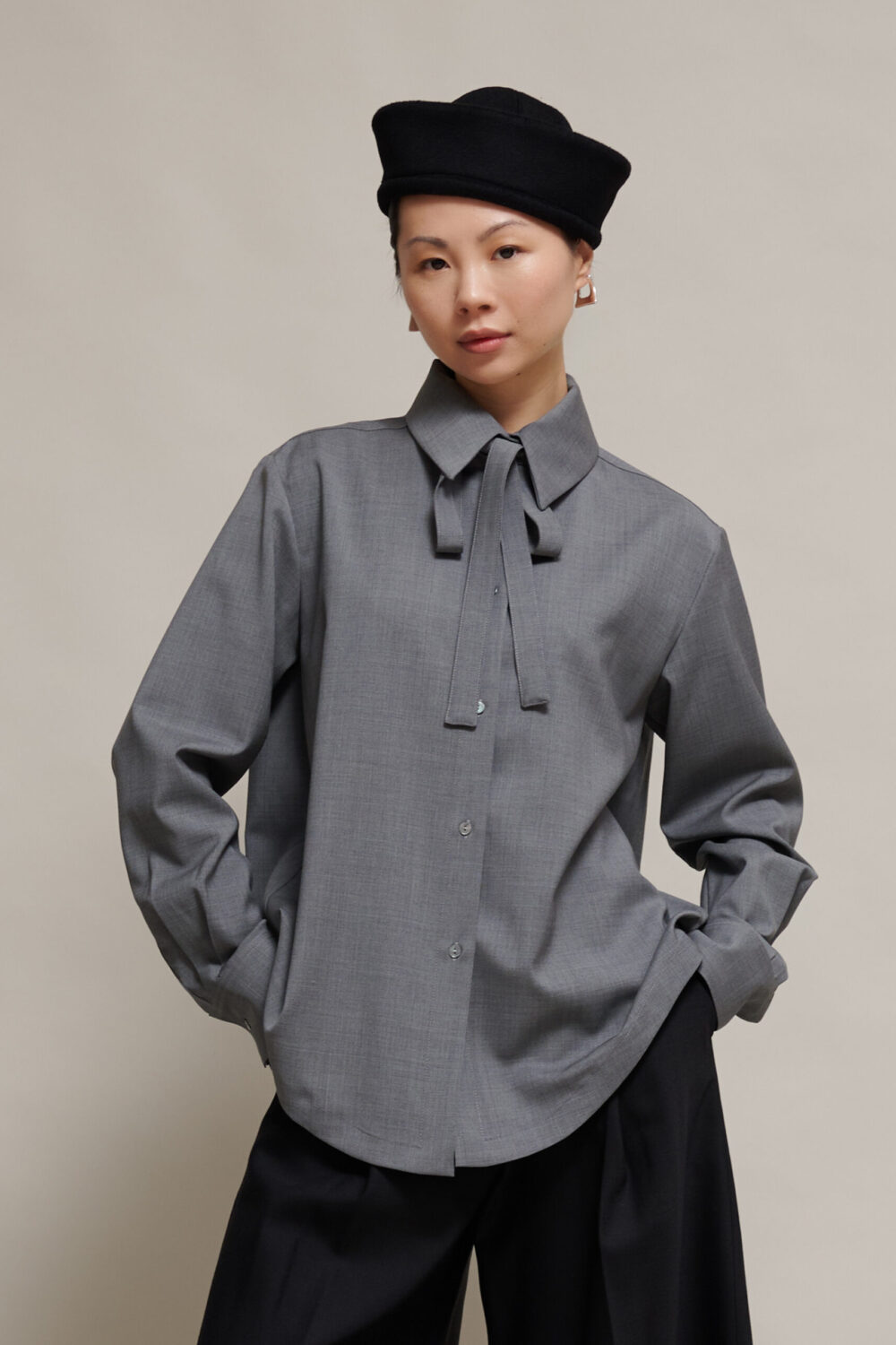 CAMICIA FIOCCO  FRESCO LANA GRIGIO